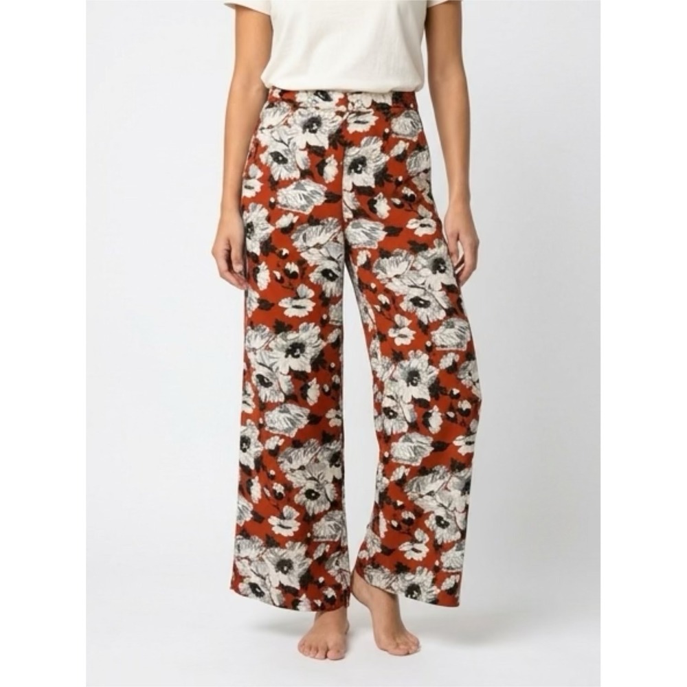 Jasmine & Juliana Womens Wide Leg Floral Pants Rust Orange Black White Size 8